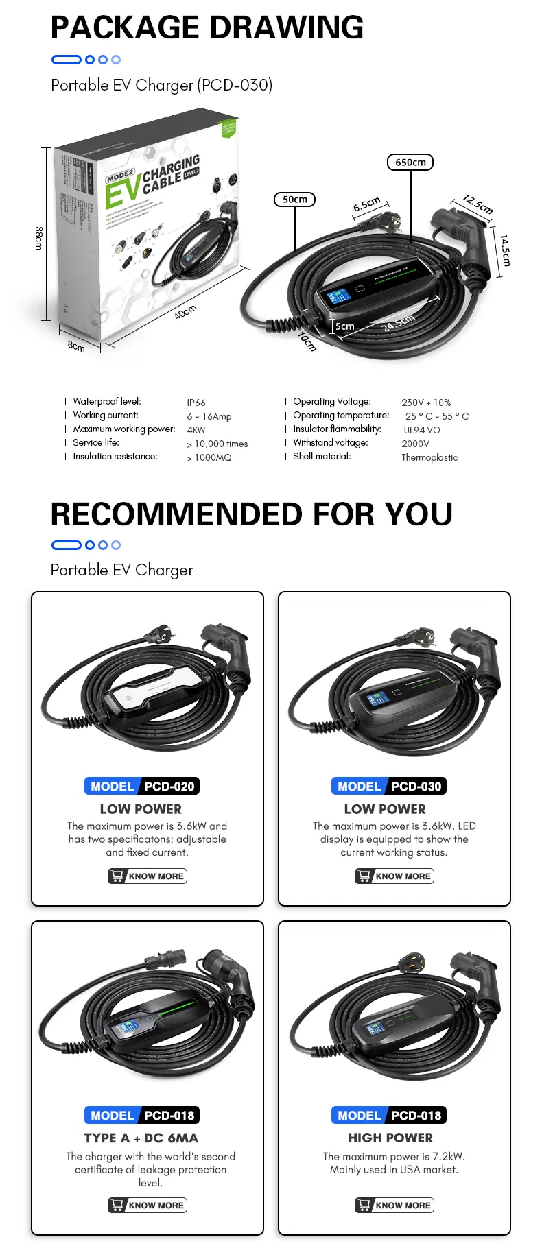 10/16A SAE J1772 Portable EV Charger for Electric Car Charger Cee Standard