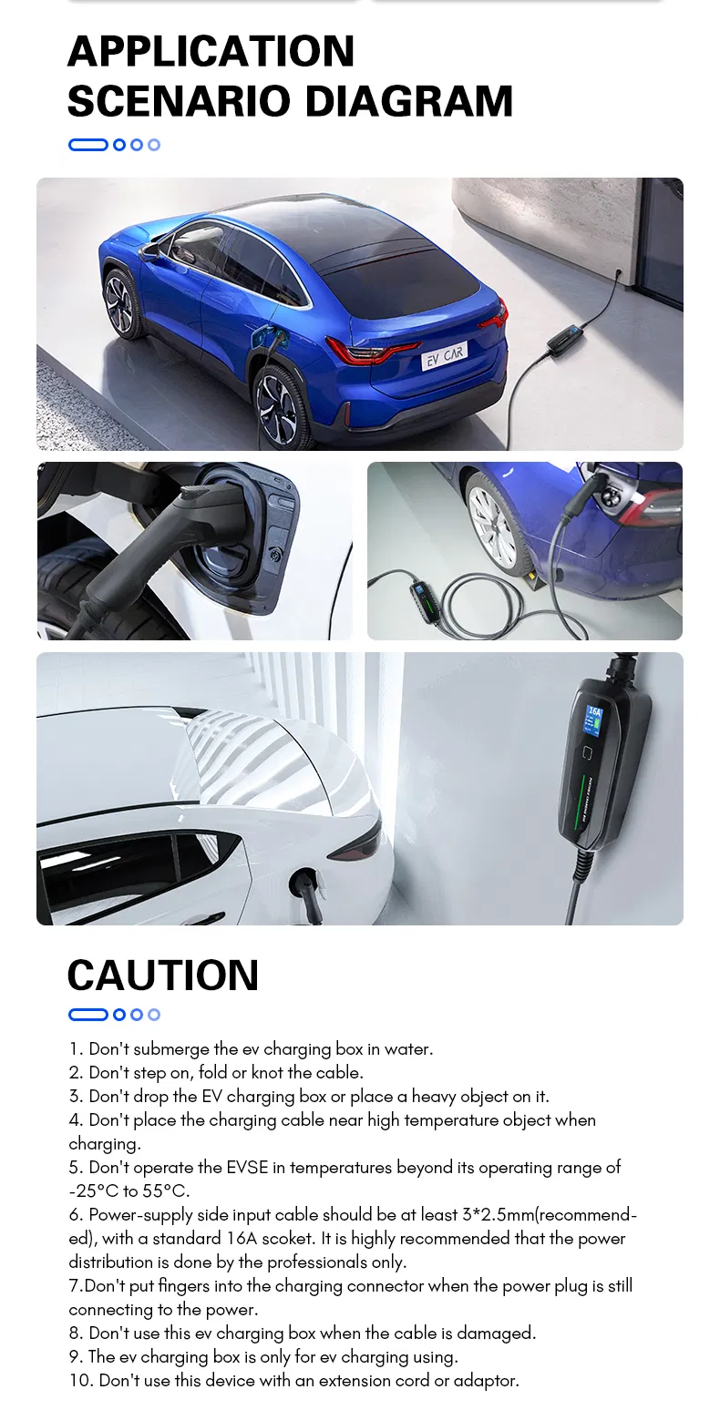 10/16A SAE J1772 Portable EV Charger for Electric Car Charger Cee Standard