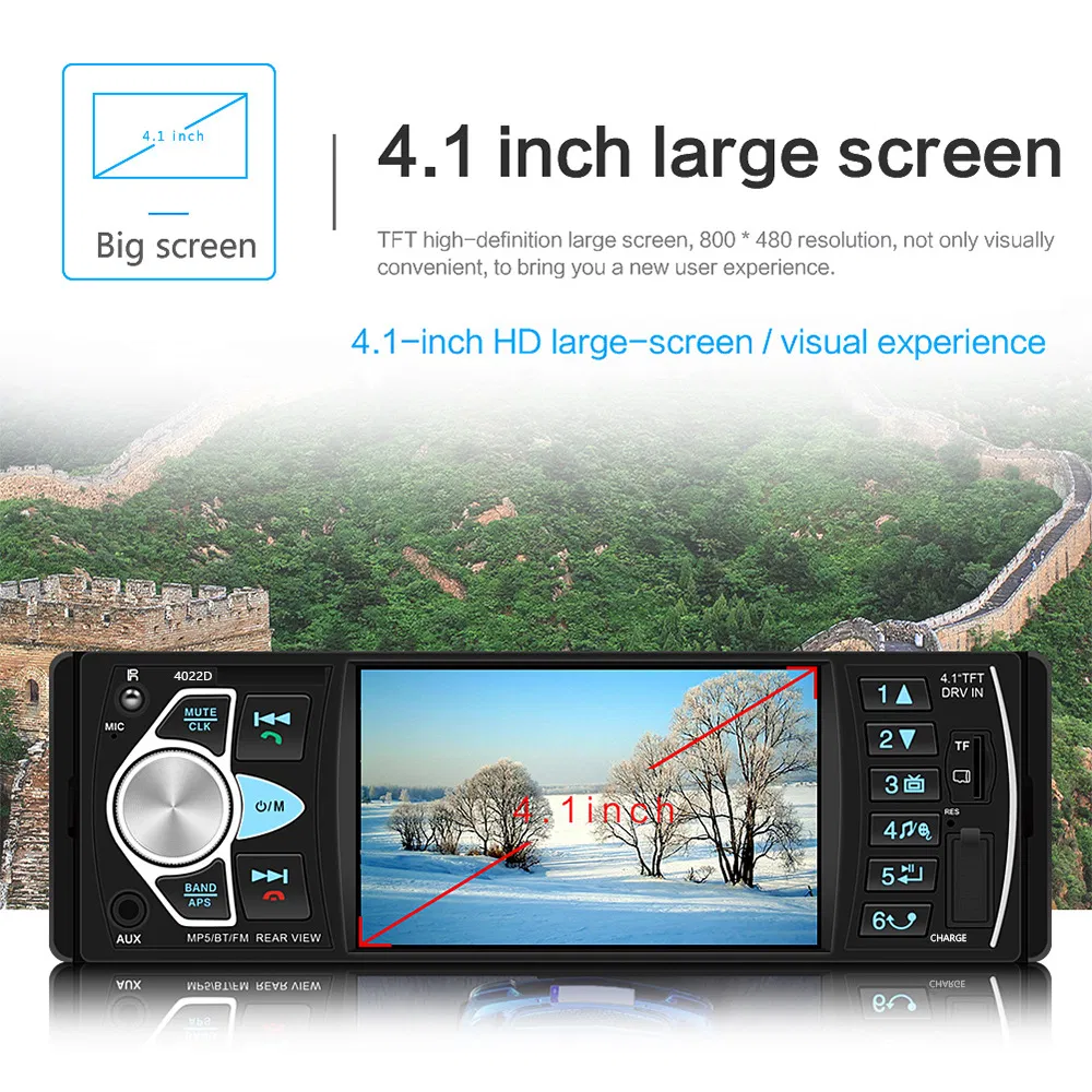 4.1inch 1 DIN Full HD Digital Car Bluetooth MP5 Player 4022D