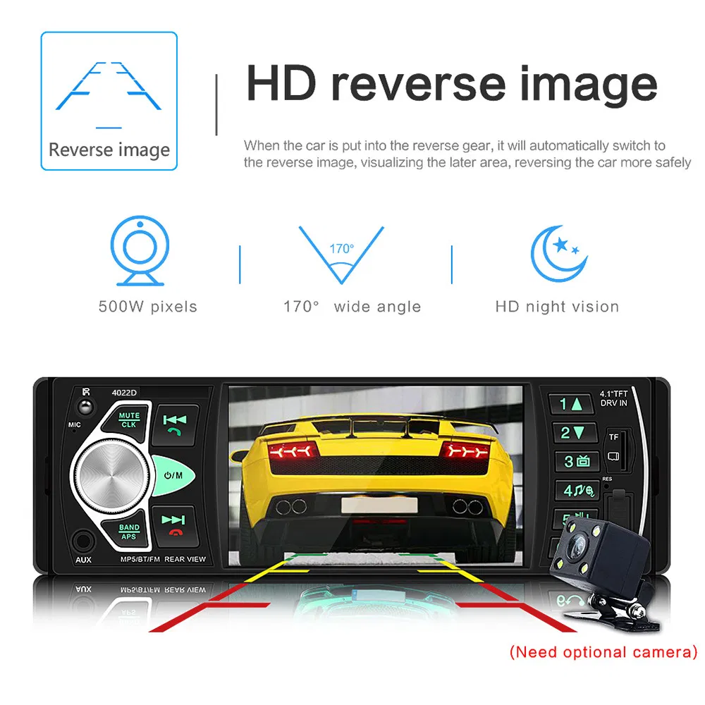4.1inch 1 DIN Full HD Digital Car Bluetooth MP5 Player 4022D