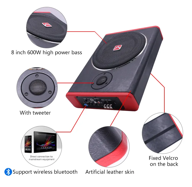 600W Max Power Super Slim Under Seat Subwoofer Disco Music for Car Subwoofer Various Bluetooth Subwoofer Car Audio