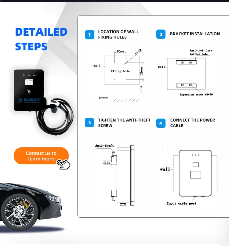 7kw AC EV Charger 2.4 Screen Wall Mounted Type 1 or Type 2 Electric Car Charger Adapter Charging System Evse J1772 Charger Home
