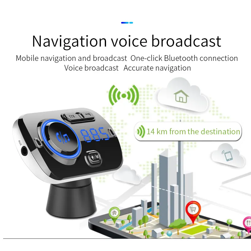 Bluetooth Car Radio Transmitter Handsfree Car Kit QC3.0 USB Car Charger