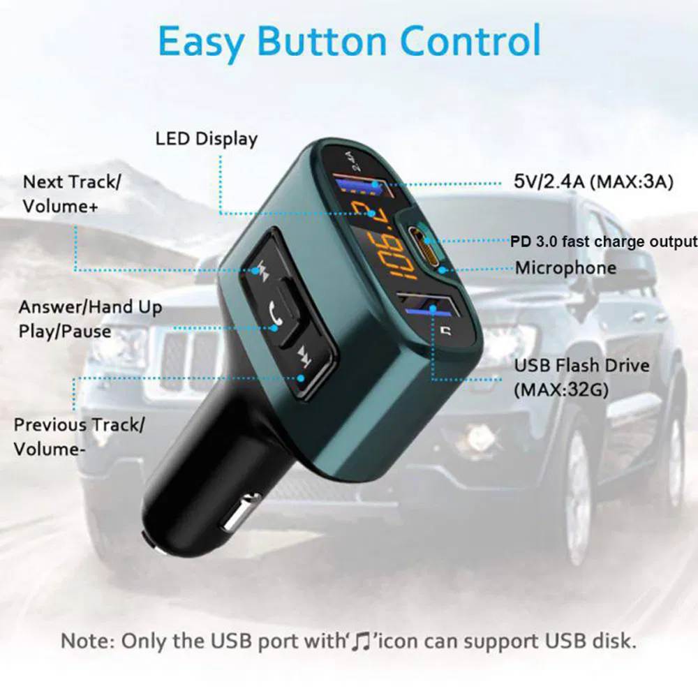 C52s Handsfree Bluetooth Car Kit MP3 Player with FM Transmitter Charger