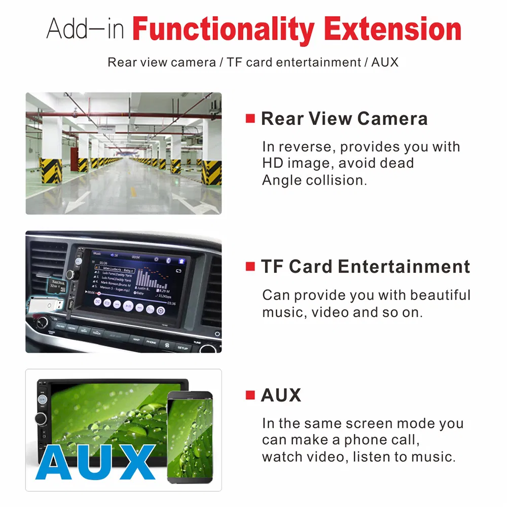 Car Dynamic Modern Player Sunplus System HD1080p Touch Screen 7 Inch Car Radio MP5 with Mirror Link