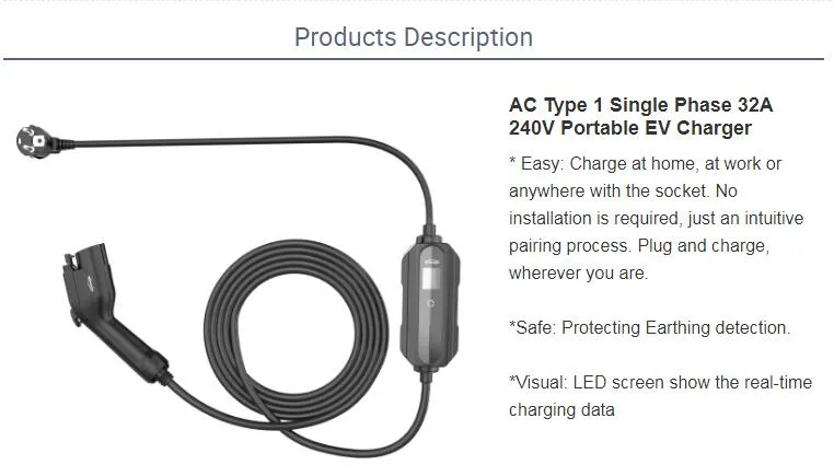 Evse Wallbox Charger AC Level 2 Fast Charging Type 1 32A 240V Home Use Portable EV Charger with 16FT Cable