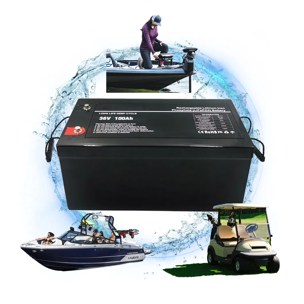 Factory Customized Lithium LiFePO4 Marine Battery 100 Ah 120 Ampere 36V with IP65 Waterproof Rating
