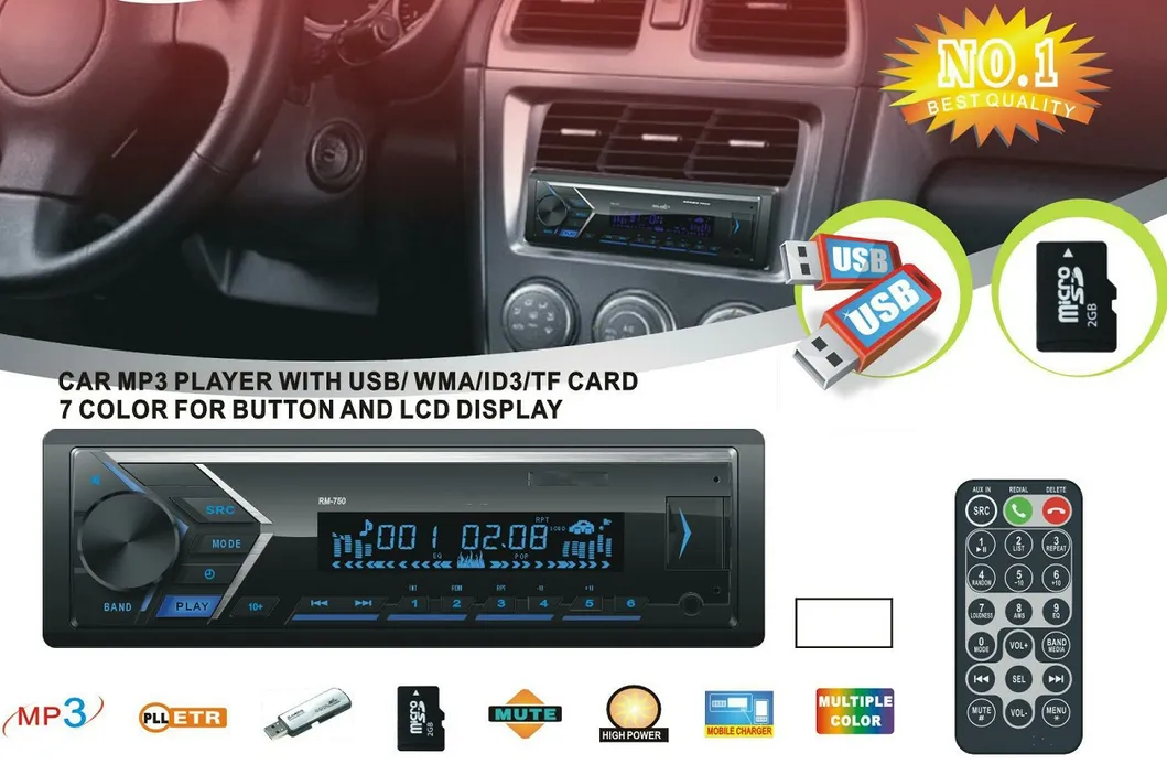 High Quality Car Radio Player Multi Color LED with FM Bluetooth