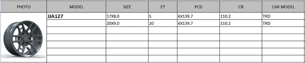 JJA127 JXD Brand Auto Spare Parts Alloy Wheel Rim Replica Car Wheel for Toyota TRD