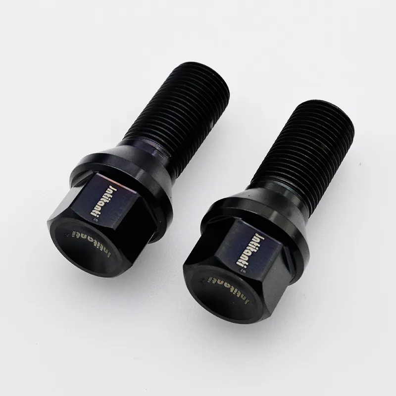 Jntitanti Black Color 60 Degree Cone Seat Gr. 5 Titanium Wheel Bolt with Gr. 5 Titanium Anti-Theft Wheel Bolt and Titanium Key M14*1.25*28