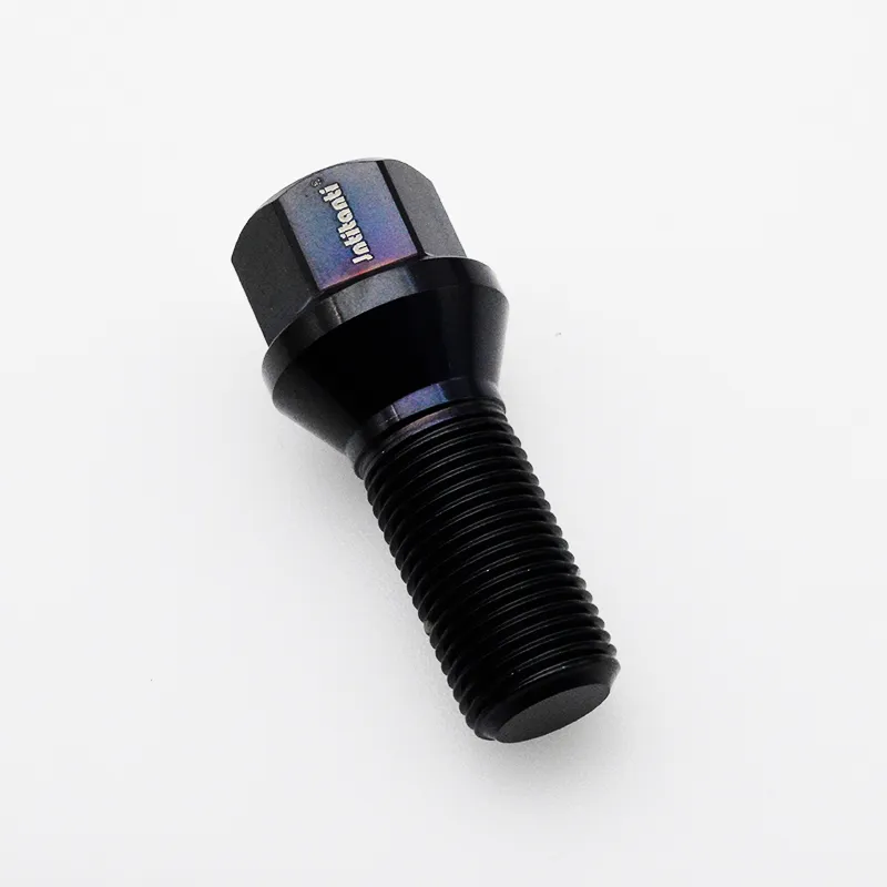Jntitanti Black Color 60 Degree Cone Seat Gr. 5 Titanium Wheel Bolt with Gr. 5 Titanium Anti-Theft Wheel Bolt and Titanium Key M14*1.25*28