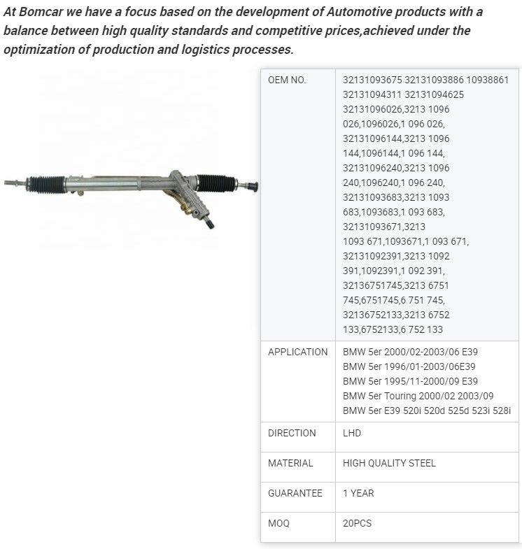 OEM No. 32131093675 32131093886 10938861 32131094311 Steering Rack for BMW 5er 2000-2003