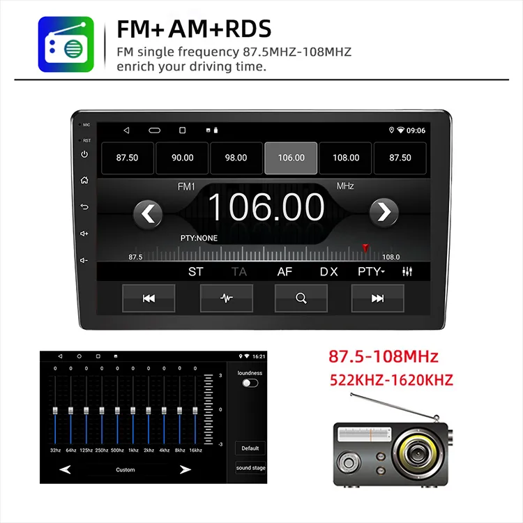 Top 9inch RAM 4GB ROM 64GB Resolution 1024*600 Android Auto Bt WiFi Carplay