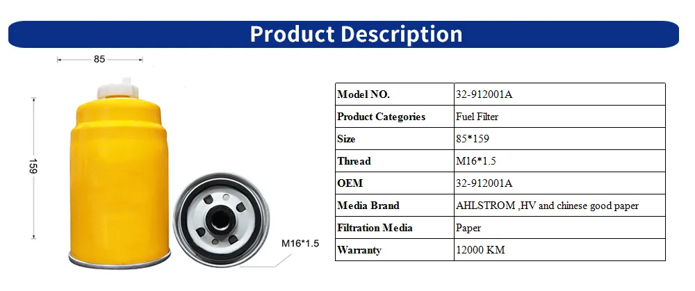 Truck Parts Auto Fuel Filter for Jcb Engines 32-912001A
