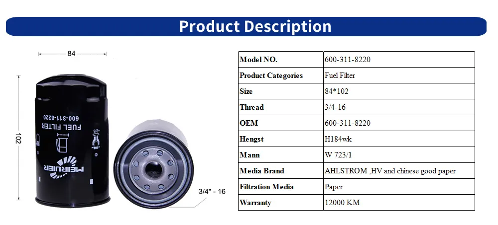 Truck Spare Parts Auto Fuel Filter for Generator Engines 600-311-8220