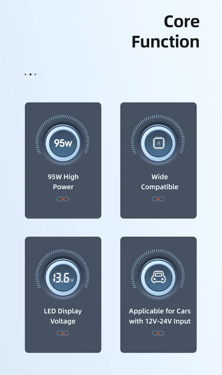 Usams Cc146 Portable Car Fast Charger 95W Cell Charger Car Adapter 2 Port Laptop Car Charger Adapter with Digital Display