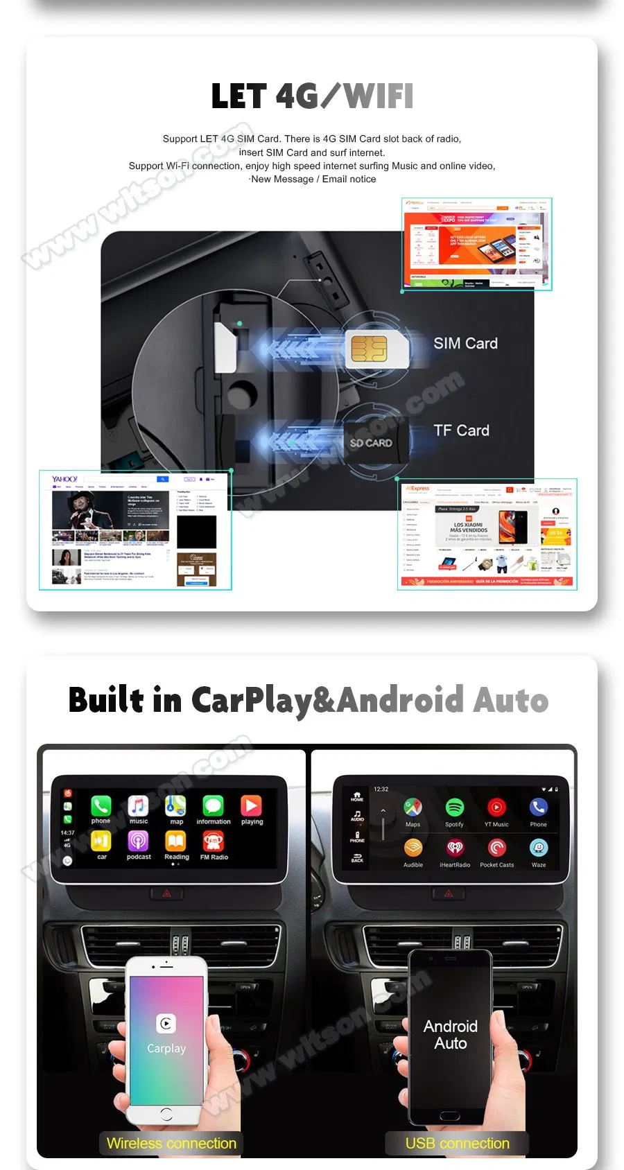 Witson Android 10 System Car GPS Navi for Audi A4 A5 2008-2016 Rhd with Mmi 4G+64G RAM WiFi Google Bt Video Stereo Carplay Touch Screen